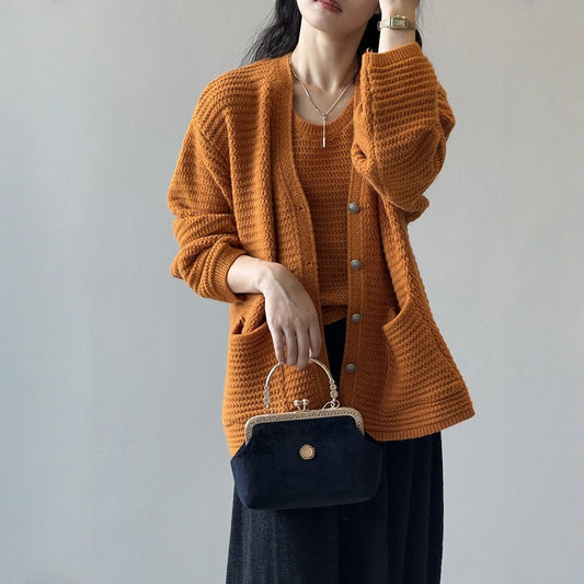 【セットアップ】春 秋 冬 Vネック ニット カーディガン + タンクトップ 2点上下セット 【SNシリーズ】