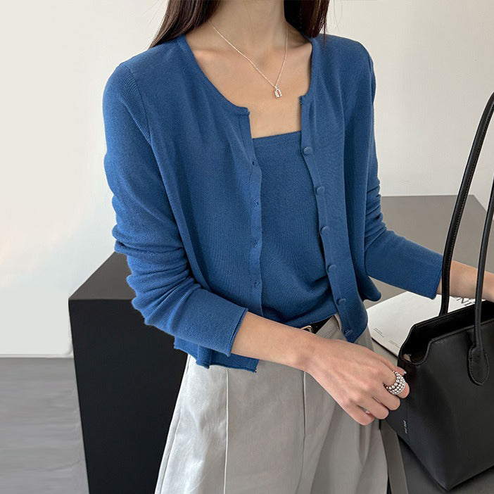 【トップス】キャミソール カーディガン 2点セット レディース 春新作 フィット ニット アンサンブル シンプル【JZシリーズ】
