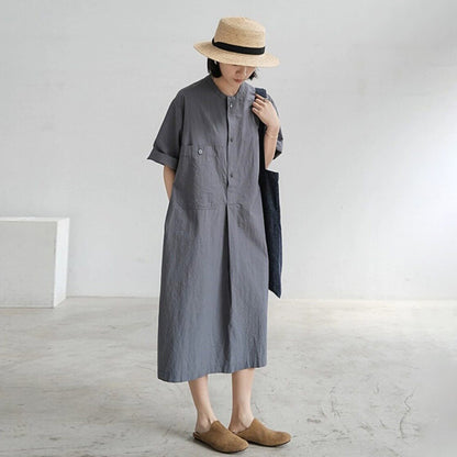 【ワンピース】シャツワンピース レディース 夏 半袖 ポケット付き ゆったり ミディ丈 リラックスシルエット【JZシリーズ】