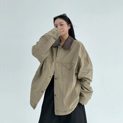 【アウター】春 秋 バーン風 ユーズド加工 リラックスフィット ジャケット 【FCシリーズ】