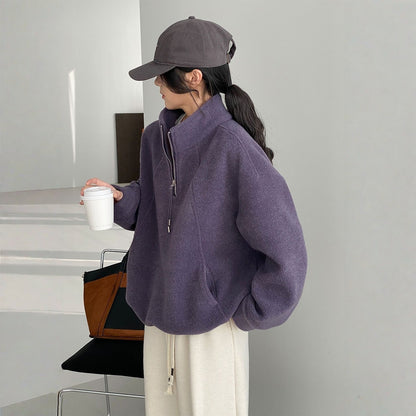 【トップス】裏起毛 ドローストリング ハーフジップ 春 秋 冬 立襟 パーカー 【JZシリーズ】