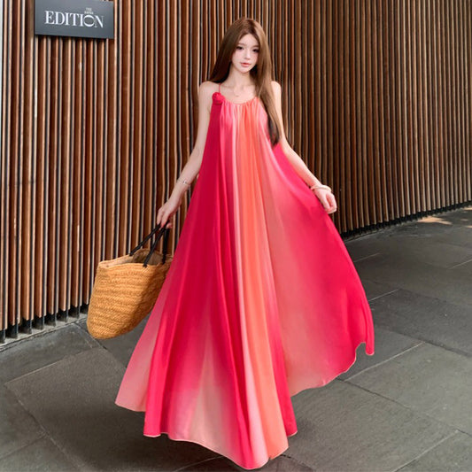 【ワンピース】グラデーション ノースリーブ ワンピース レディース 夏新作 海辺 バカンス こなれ感 ロング丈 リゾートスタイル【SHシリーズ】