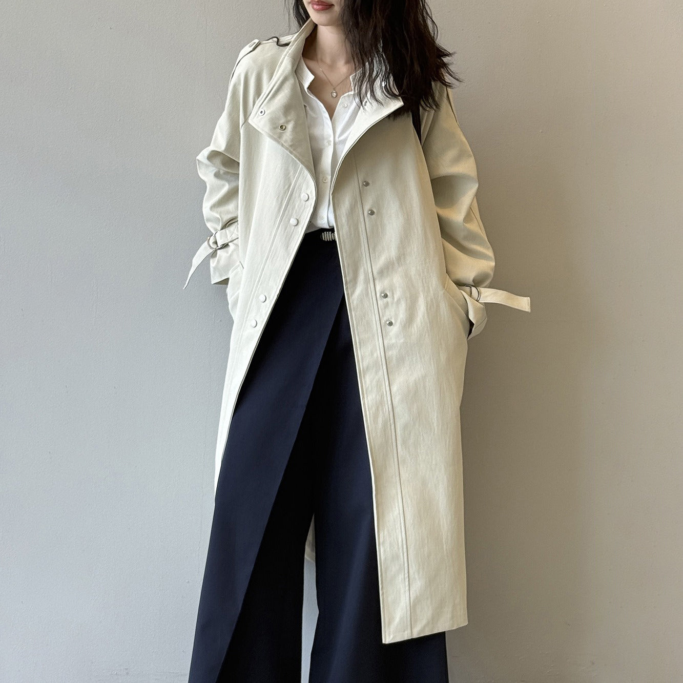 【アウター】気質 オフィススタイル トレンチコート レディース 春秋 レトロ 万能 ミディアム丈 コート ベルト付き【JZシリーズ】