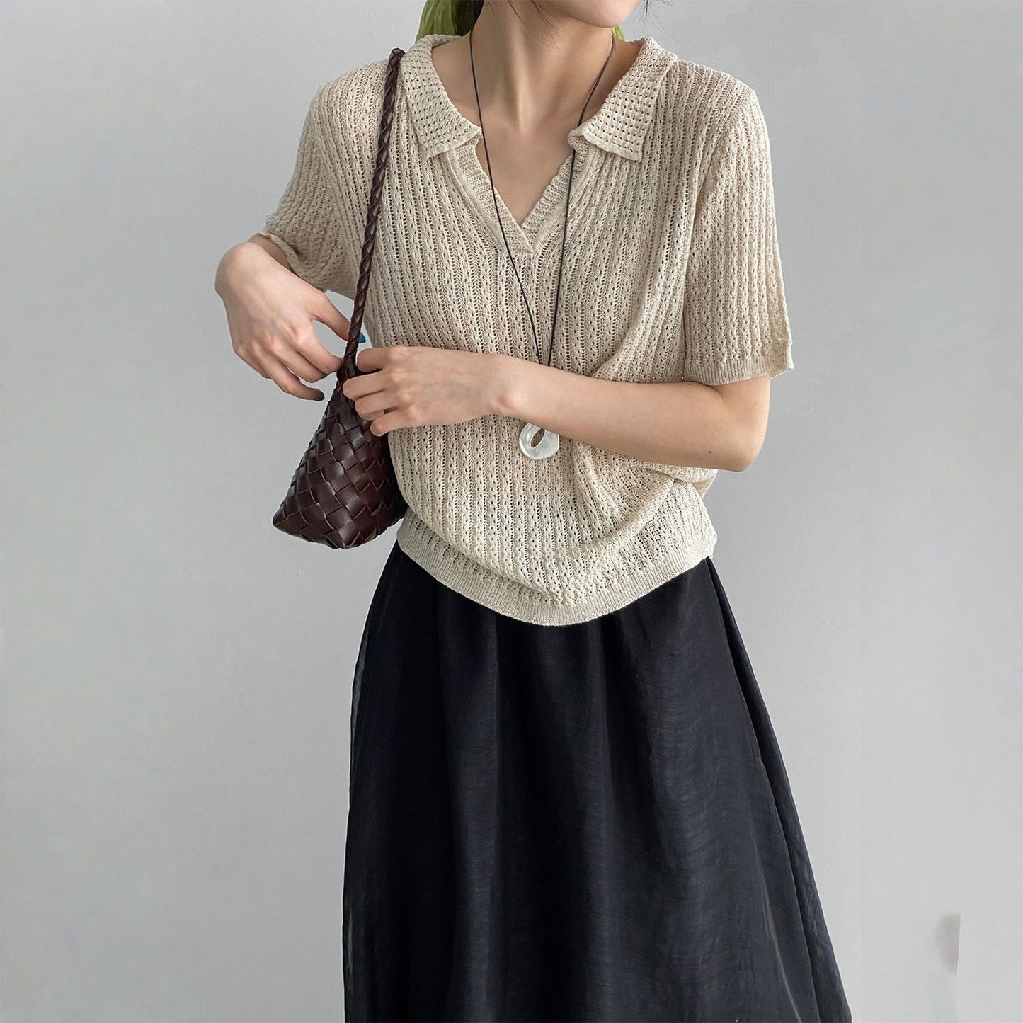 【トップス】襟付き 薄手 着回しやすい 接触冷感ニット Ｔシャツ 【JZシリーズ】