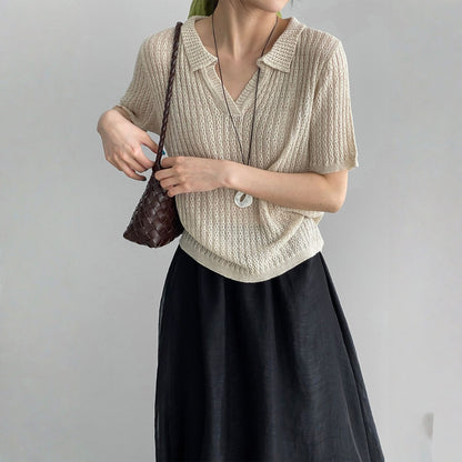 【トップス】襟付き 薄手 着回しやすい 接触冷感ニット Ｔシャツ 【JZシリーズ】