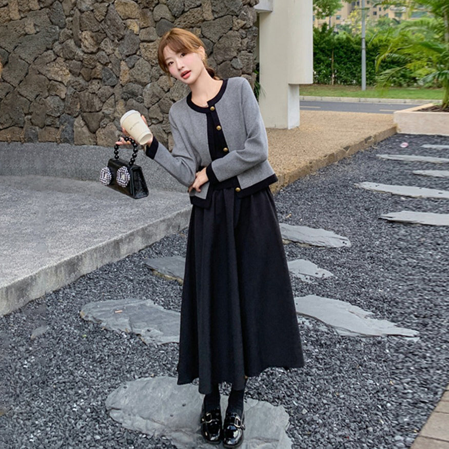 2点セット！【セットアップ】ニットセットワンピース レディース 春秋 高級感コーデ 2点セット 韓国風 おしゃれ トレンド【JZシリーズ】