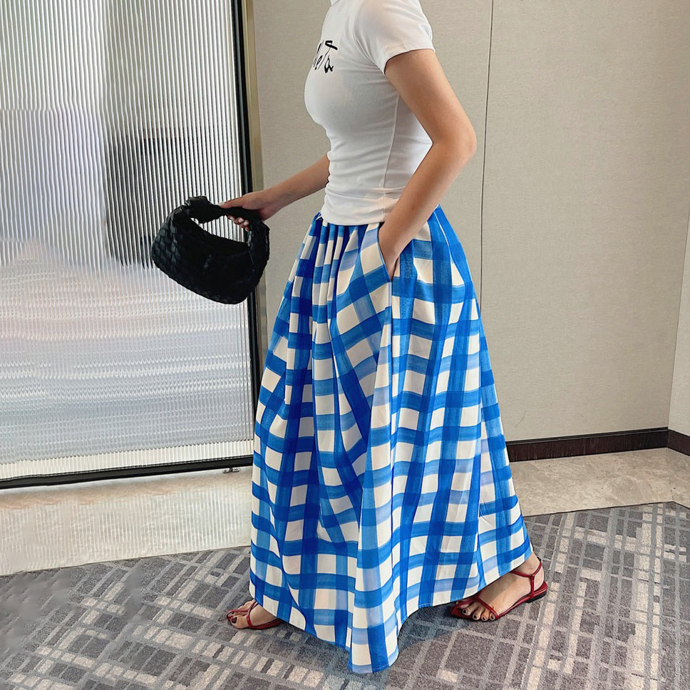 【ボトムス】韓国風 スリム見え 上品な雰囲気 ハイウエストミモレ丈フレアスカート 夏新作 ゆったりシルエット 【SHシリーズ】