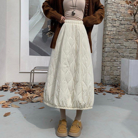 【ボトムス】中綿入りバルーンスカート レディース 秋冬 韓国風 Aライン ミディ丈 体型カバー【JZシリーズ】