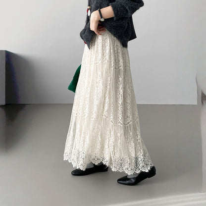 【ボトムス】春 秋 冬 レトロ レース 刺繍  Aライン スカート 【JZシリーズ】