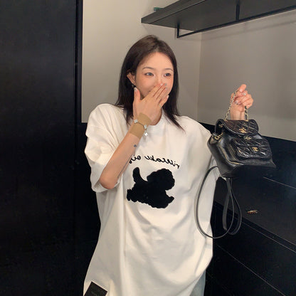 【トップス】ヴィンテージ風 カートゥーンフロッキープリントTシャツ レディース 夏 シンプル ルーズ 半袖【FCシリーズ】
