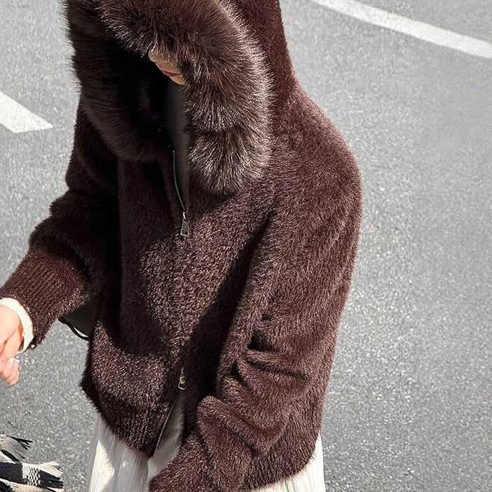 【アウター】春 秋 冬 フード ジップ カーディガン ゆったり 柔らかニット ジャケット 【JZシリーズ】