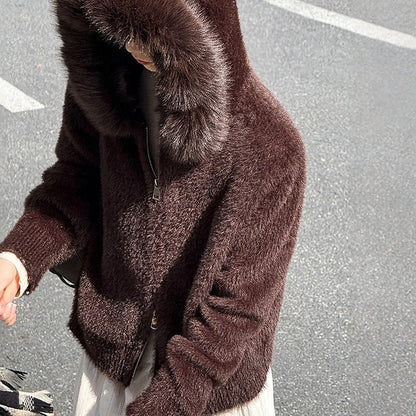 【アウター】春 秋 冬 フード ジップ カーディガン ゆったり 柔らかニット ジャケット 【JZシリーズ】