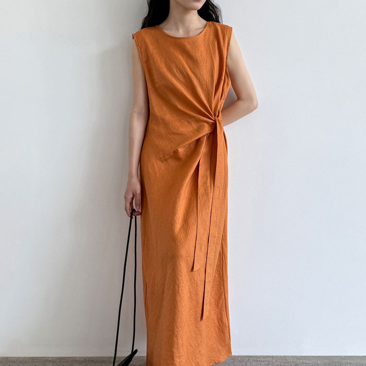 【ワンピース】100%ラミー フレンチエレガンス ノースリーブワンピース  夏 スリム効果【JZシリーズ】