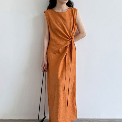 【ワンピース】100%ラミー フレンチエレガンス ノースリーブワンピース  夏 スリム効果【JZシリーズ】