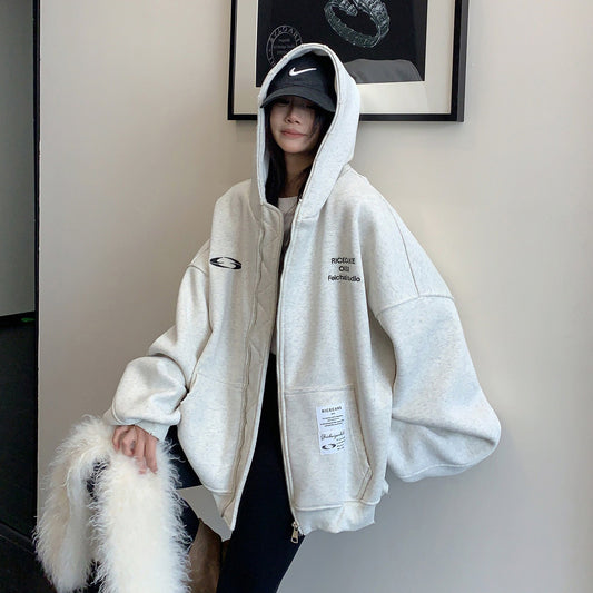 【アウター】アメリカンシルエット 厚手フード付き スウェットジャケット レディース トレンドカジュアル【FCシリーズ】