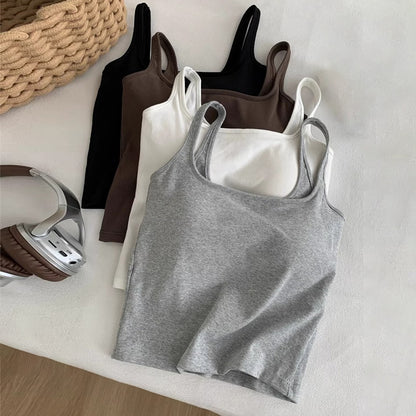 【トップス】バストパッド付き インナー ブラ一体型 シンプルカラー キャミソール