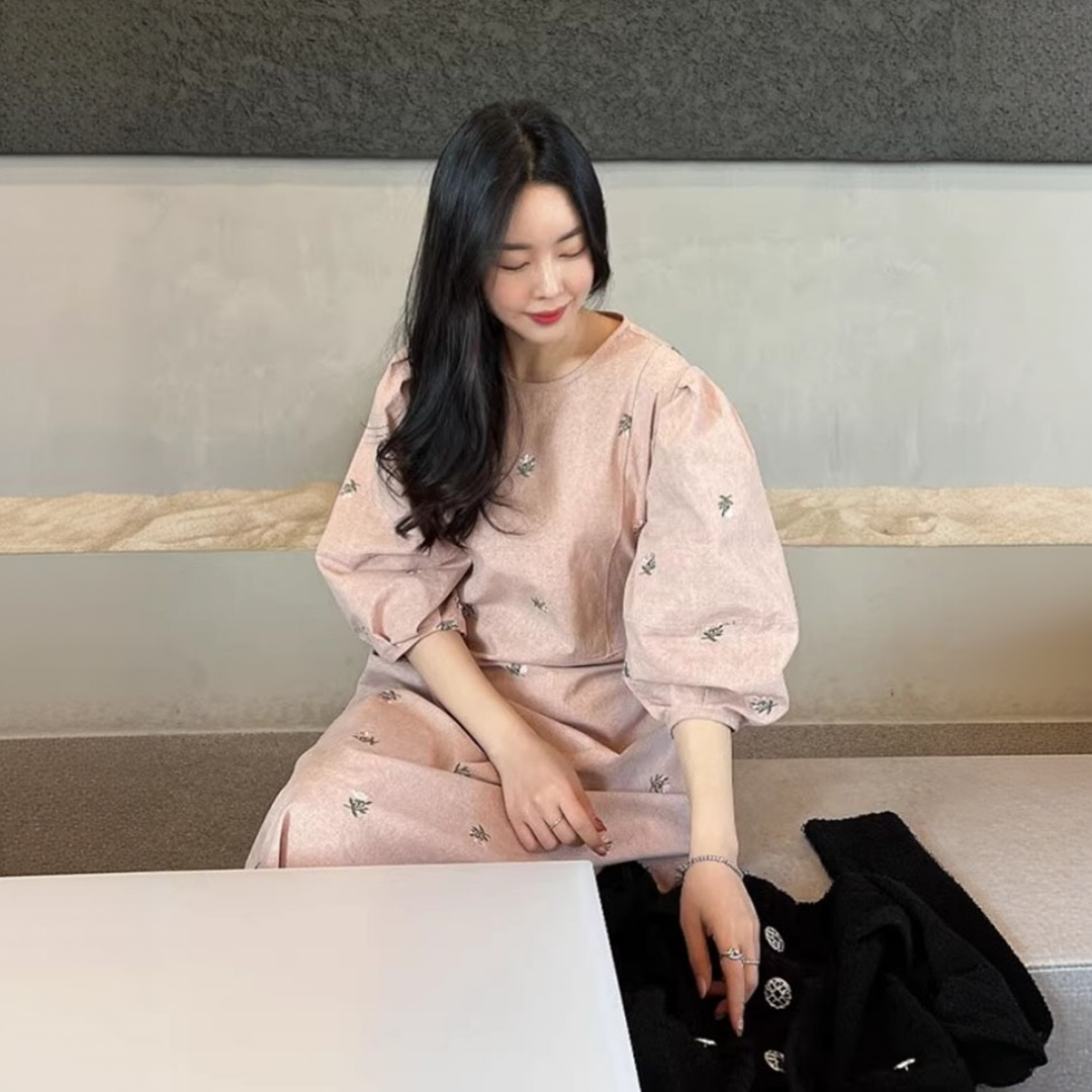 【ワンピース】リラックスムード 細見え クルーネック 長袖 ワンピース 【JZシリーズ】