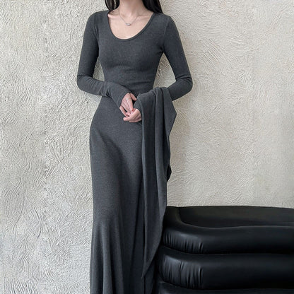 【ワンピース】春 秋 冬ラウンドネック ニット ショール付き  長袖 ワンピース 【JZシリーズ】