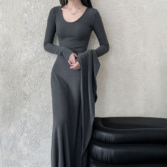 【ワンピース】春 秋 冬ラウンドネック ニット ショール付き  長袖 ワンピース 【JZシリーズ】