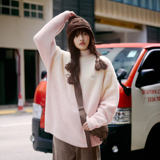 【トップス】男女兼用 可愛い子犬グラデーション クルーネック ニットセーター レディース オーバーサイズ カジュアル【FCシリーズ】