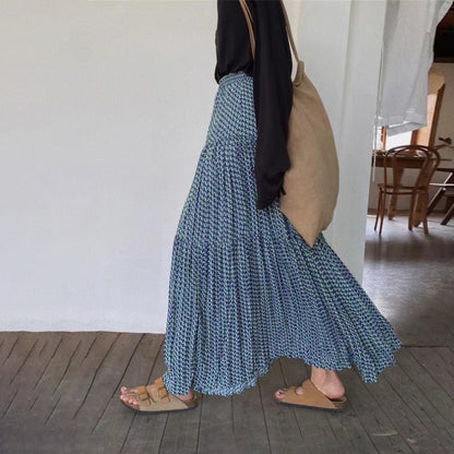 【ボトムス】ハイウエスト フラワープリーツスカート ロング丈 ゆったり 体型カバー 韓国風 おしゃれコーデ【SHシリーズ】