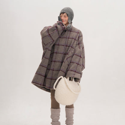 【アウター】レトロムード漂うチェック柄ケープコート♡ ゆったりシルエットで冬も暖かく上品に【JZシリーズ】【25~30日内発送】