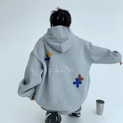 【トップス】💖カップルでも着られる！ワイドフーディ 裏起毛 重工パッチ＆刺繍 レディース 冬新作【FCシリーズ】