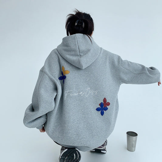 【トップス】💖カップルでも着られる！ワイドフーディ 裏起毛 重工パッチ＆刺繍 レディース 冬新作【FCシリーズ】