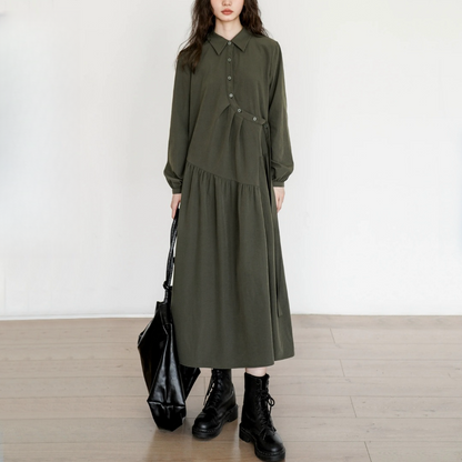 【24AW】【ワンピース】イレギュラー 立襟 長袖ワンピース