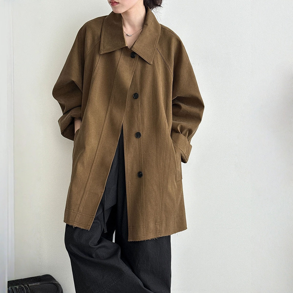 【アウター】春 秋 冬 レトロ カジュアル ダブルフロント 前立て 小柄向け トレンチコート 【SNシリーズ】