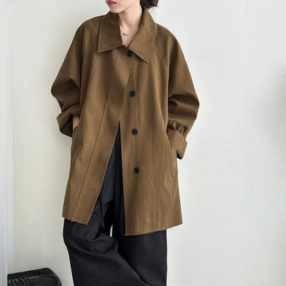 【アウター】春 秋 冬 レトロ カジュアル ダブルフロント 前立て 小柄向け トレンチコート 【SNシリーズ】