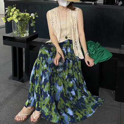 【ボトムス】夏新作 フレンチエレガンス 高腰スリム効果 レトロ花柄デザインスカート【SHシリーズ】