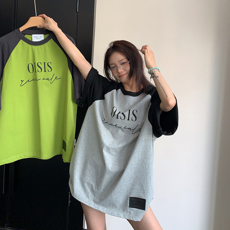 【トップス】ストリート系 ビビッド配色プリントTシャツ 夏 ルーズシルエット レディース 半袖【FCシリーズ】