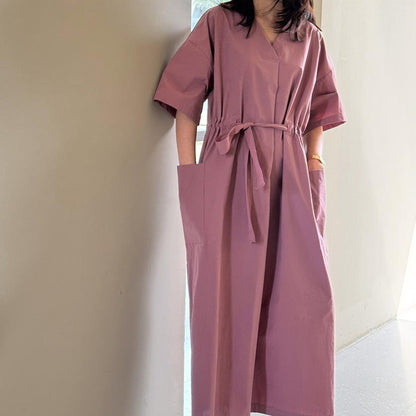 【ワンピース】🌼韓国風 春夏 大きいサイズ ワンピース 半袖 カジュアル ゆったり ポケット付き ウエストシェイプ レディース【JZシリーズ】