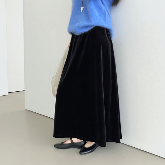 【ボトムス】ベルベット 洋梨体型 着痩せ ロングスカート 【JZシリーズ】
