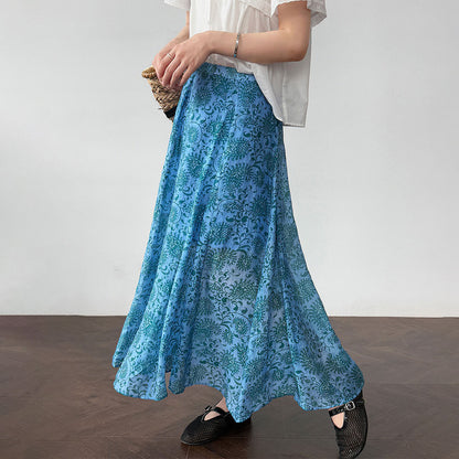 【ボトムス】韓国風コーデ万能 夏新作 細見えハイウエスト 花柄ミモレ丈スカート【SHシリーズ】