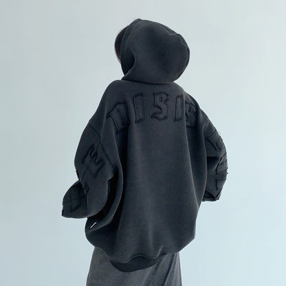 【トップス】ヴィンテージ風  刺繍デザイン 裏起毛フード付き パーカー レディース 【FCシリーズ】