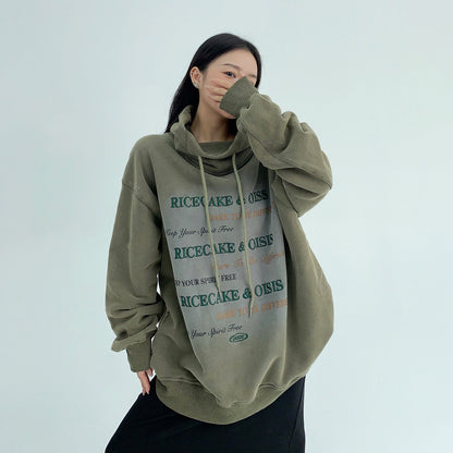 【トップス】レトロ風ダメージ加工 刺繍入りハイネック裏起毛スウェット レディース 冬新作 パーカー【FCシリーズ】