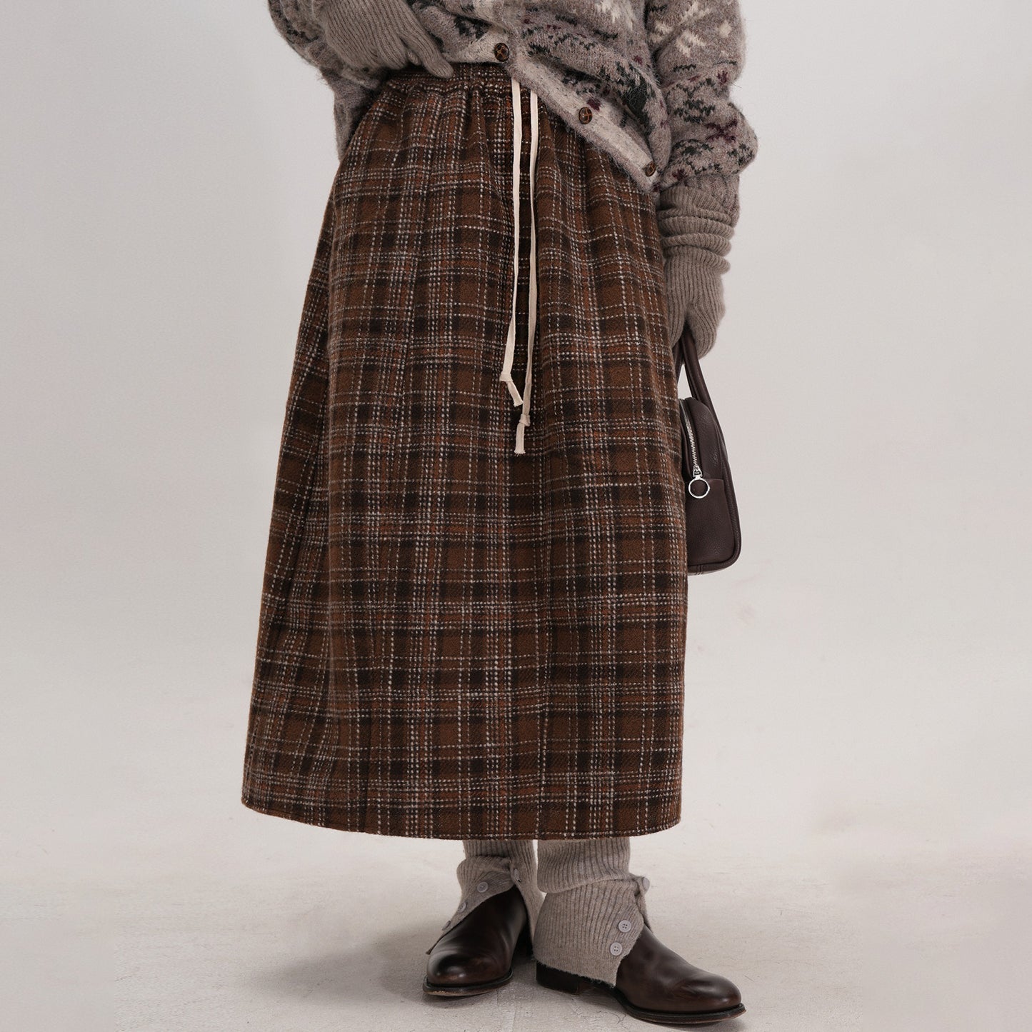 【ボトムス】冬にぴったりのチェック柄♡ ウール調 Aライン スカート ハイウエスト スタイルアップ効果も◎【JZシリーズ】【15~20日内発送】