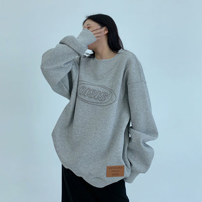 【トップス】💤ルーズ感＆ゆったり💫刺繍入りクルーネック裏起毛スウェット レディース 秋冬新作 パーカー【FCシリーズ】