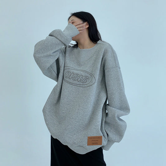 【トップス】💤ルーズ感＆ゆったり💫刺繍入りクルーネック裏起毛スウェット レディース 秋冬新作 パーカー【FCシリーズ】