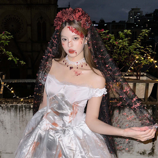 【ハロウィン】荊のキス 枯れ薔薇 ベールカチューシャ ゴシック花嫁風 ヘッドドレス