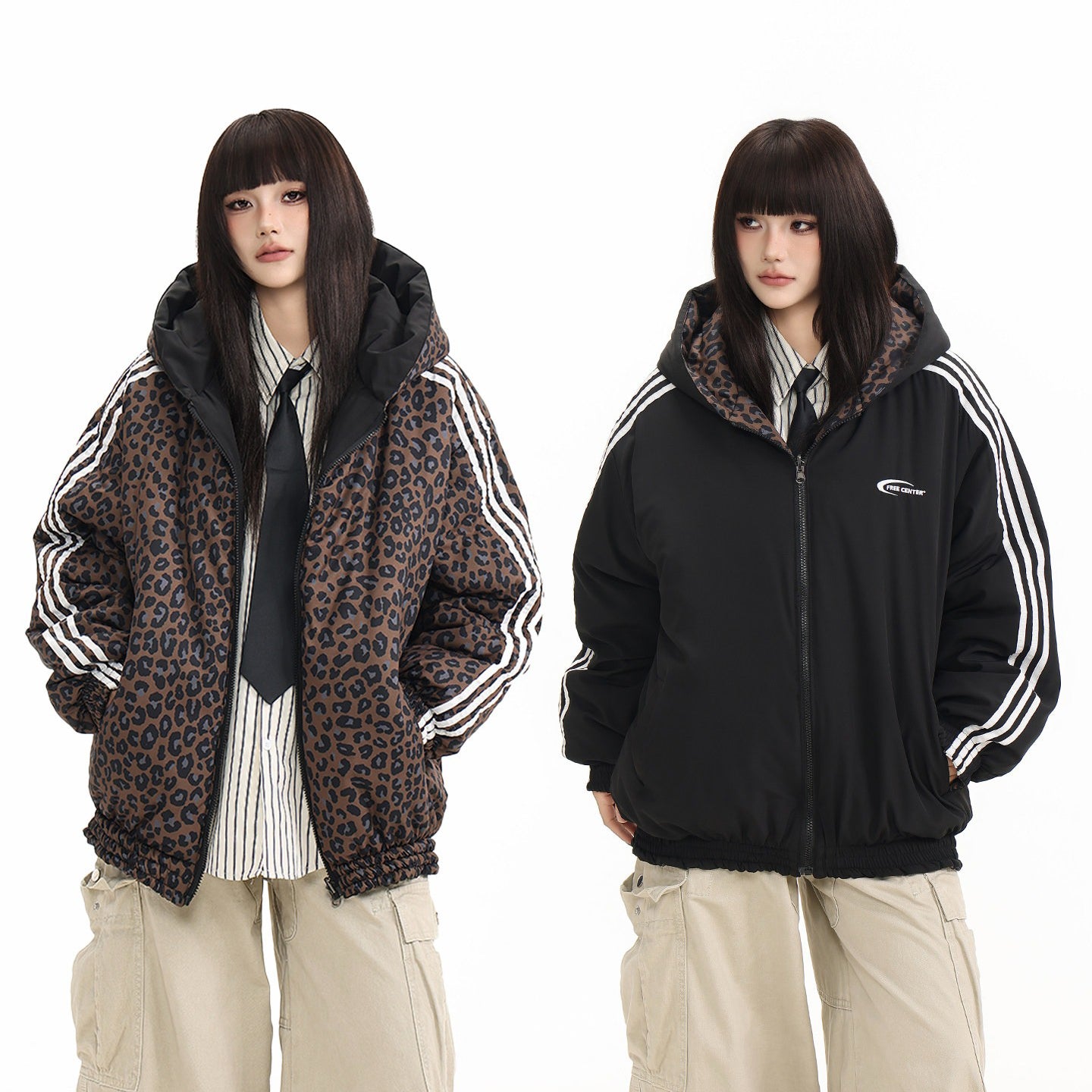 【アウター】リバーシブル！ヴィンテージ レオパード柄 中綿ジャケット 綿入れコート 男女兼用【FCシリーズ】