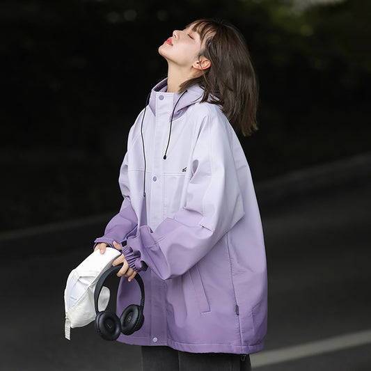 【アウター】グラデーションカラー ゴアテックスジャケット 男女兼用 春秋冬 アメリカンスタイル アウトドア 防水 フード付き 学生 クラスユニフォーム【FCシリーズ】