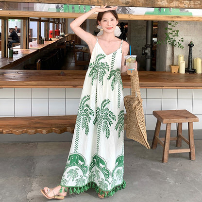 【ワンピース】フレンチ ヴィンテージ風 花柄 ノースリーブ キャミワンピース 夏 新作 バカンス系 上品 ロングドレス【SHシリーズ】