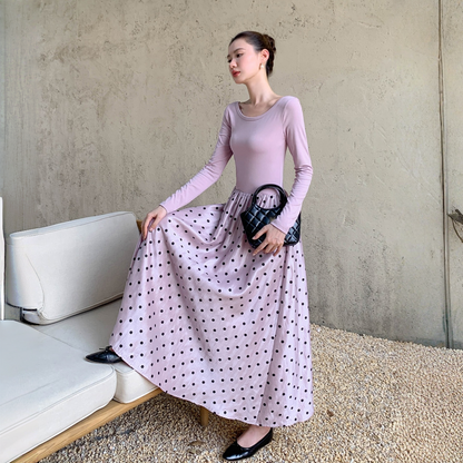 【ワンピース】春 秋 冬 フリルギャザー 切り替え ウエストマーク ベルト 長袖 ワンピース