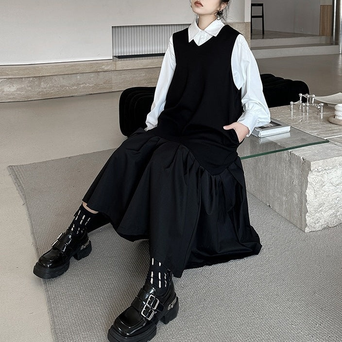 【ワンピース】春 秋 冬 Vネック 重ね着 ノースリーブ ワンピース 【AHシリーズ】