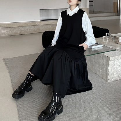 【ワンピース】春 秋 冬 Vネック 重ね着 ノースリーブ ワンピース 【AHシリーズ】