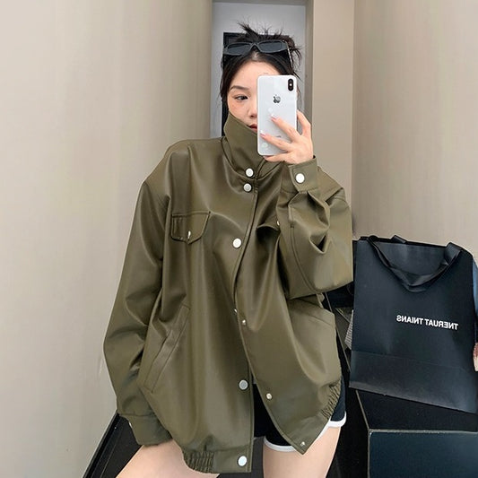 【アウター】春 秋 冬リラックス アメリカンヴィンテージ PUレザー 立襟 ジャケット 【FCシリーズ】