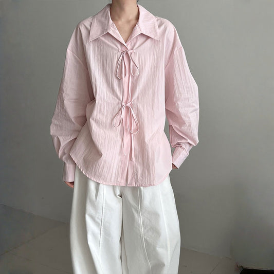 【トップス】春 秋 鹿西 ゆったり デザイン感 リボンタイ  シャツ 【JZシリーズ】